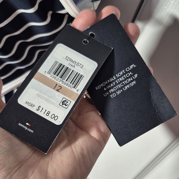 Tommy Hilfiger Swimsuit Navy Blue and White Striped One‎ Peice Women's 12 New - Picture 7 of 16